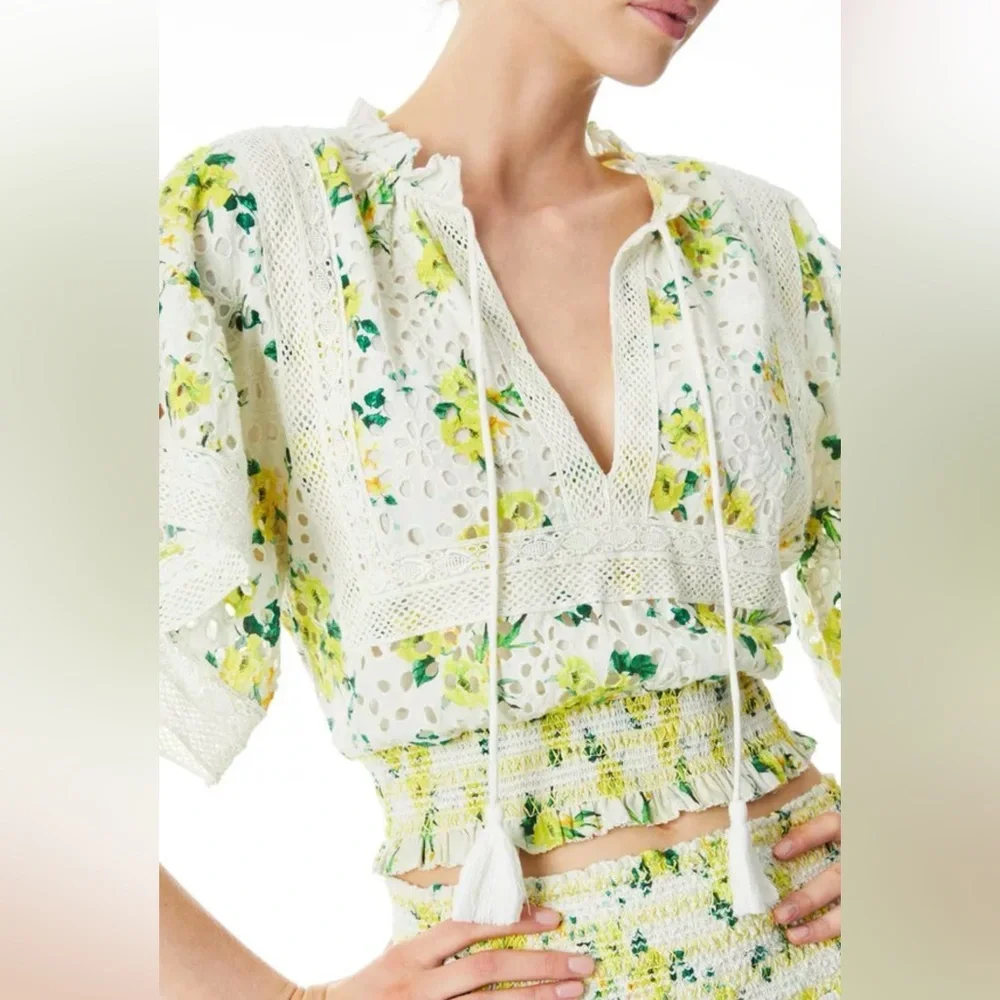 Alice + Olivia Tabitha Eyelet Set - Floral Crop Top (Large) & Skirt Set (10) - Picture 3 of 16